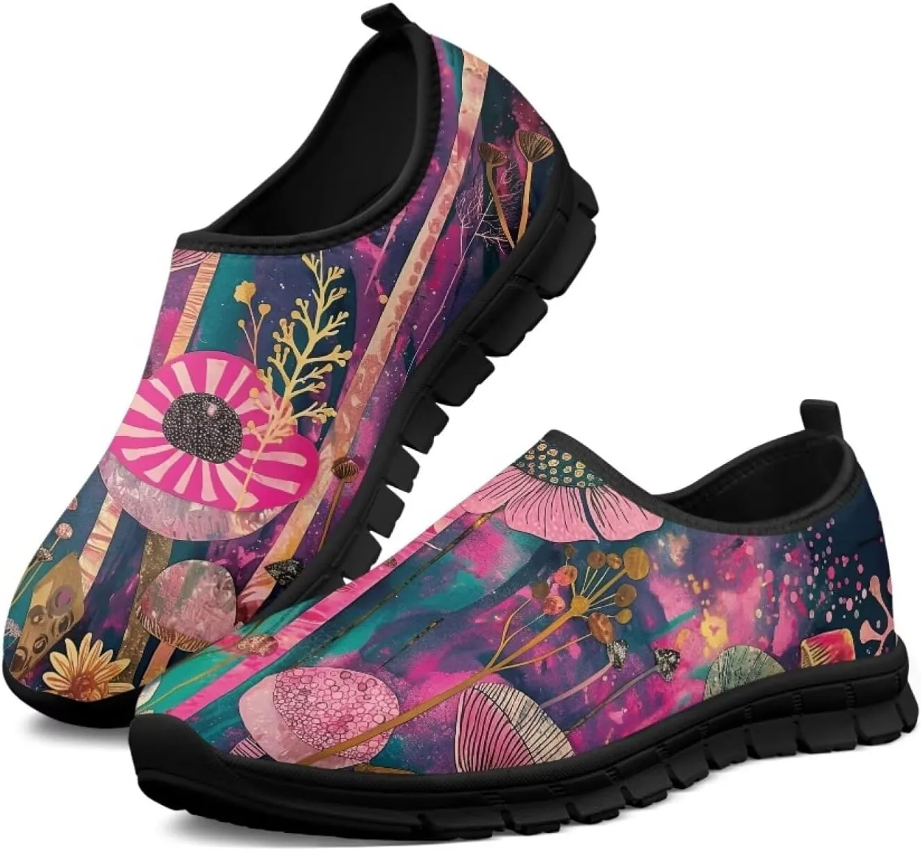 Slip on Loafers for Women Hippie Retro Floral Design Breathable Walking Sneakers Sport Shoes Anti-Slip Sole