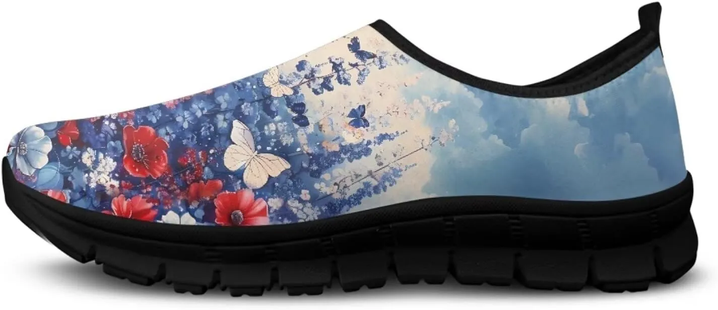 Slip on Loafers for Women Hippie Retro Floral Design Breathable Walking Sneakers Sport Shoes Anti-Slip Sole