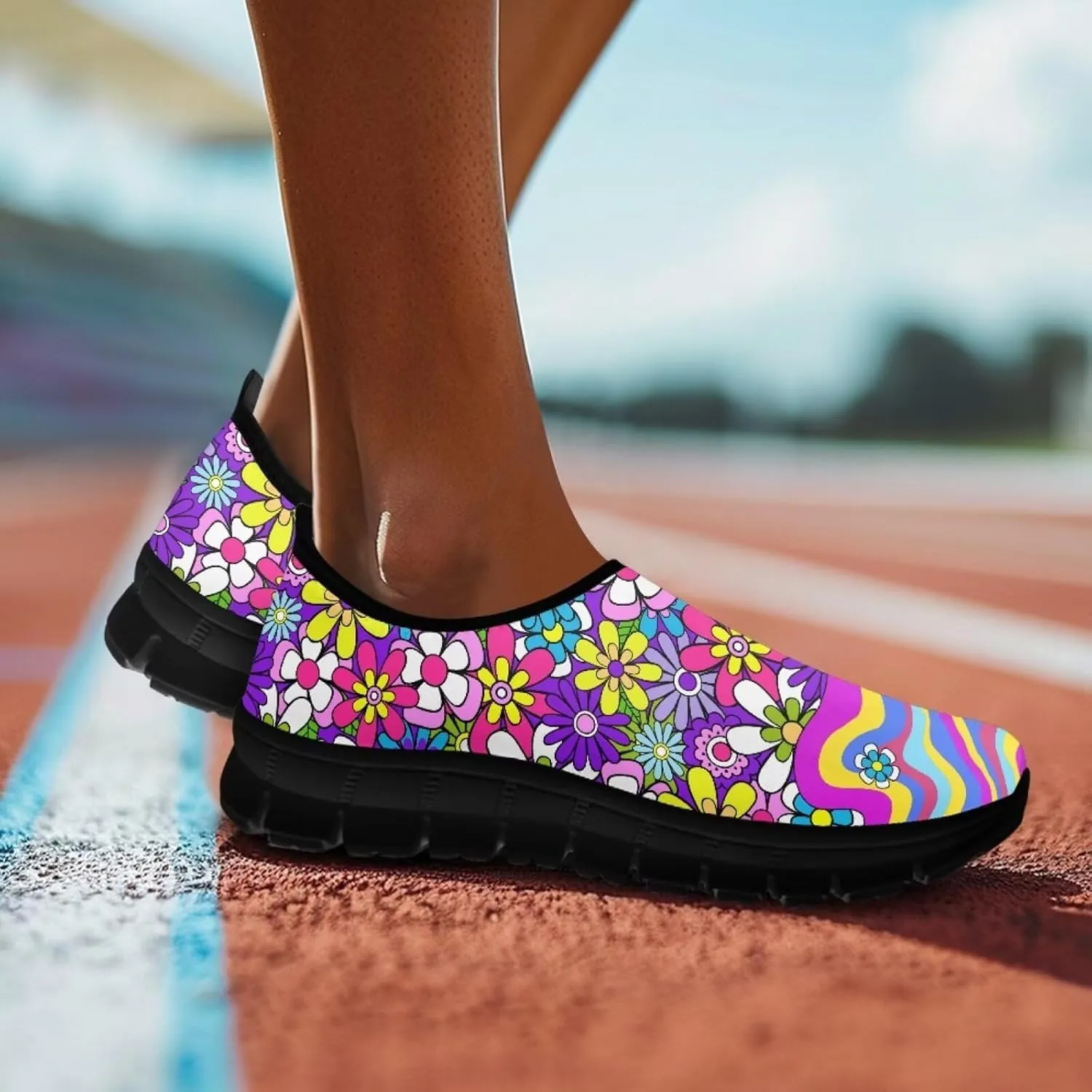 Slip on Loafers for Women Hippie Retro Floral Design Breathable Walking Sneakers Sport Shoes Anti-Slip Sole