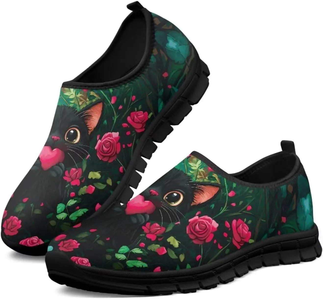 Slip on Loafers for Women Hippie Retro Floral Design Breathable Walking Sneakers Sport Shoes Anti-Slip Sole