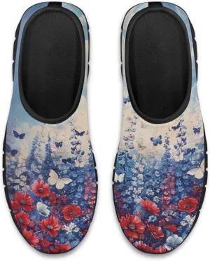 Slip on Loafers for Women Hippie Retro Floral Design Breathable Walking Sneakers Sport Shoes Anti-Slip Sole