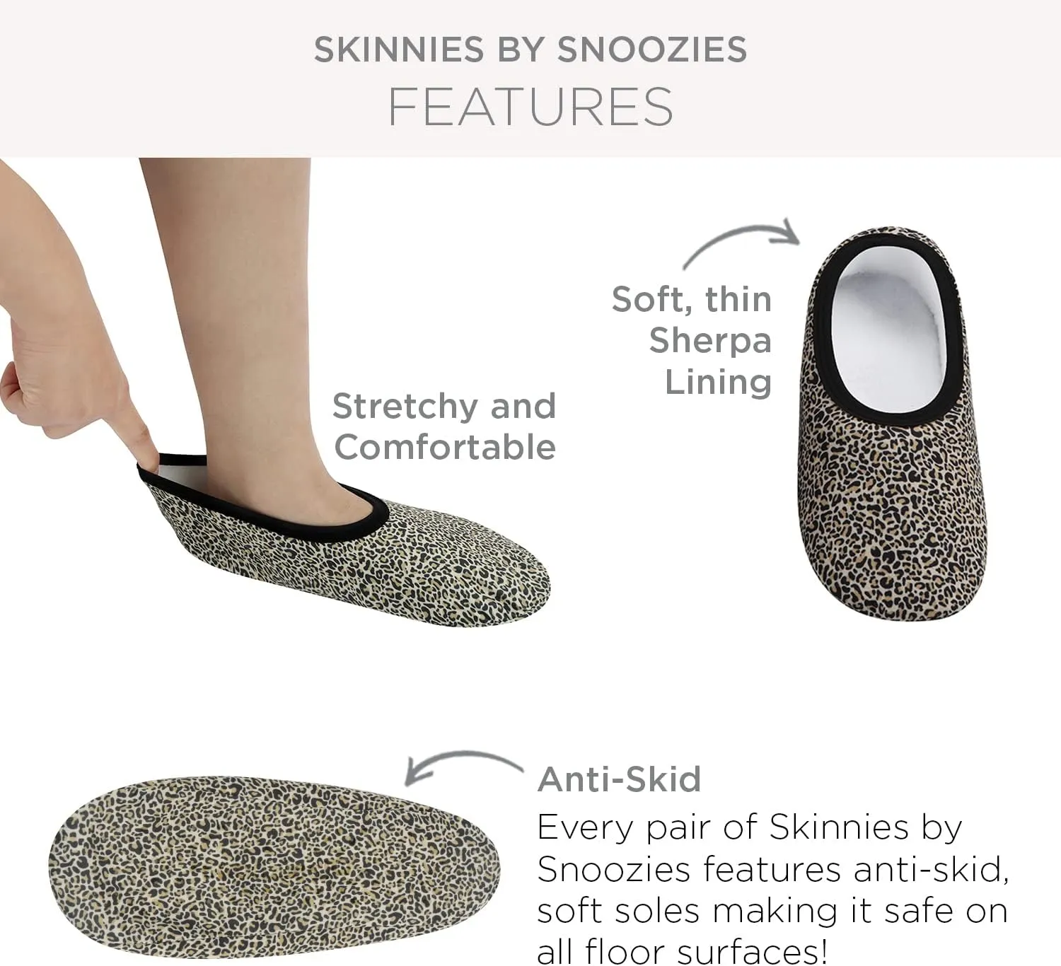 Snoozies Skinnies Womens Slippers, Lightweight and Foldable Slipper Socks with Grips for Women, Indoor Womens House Shoes