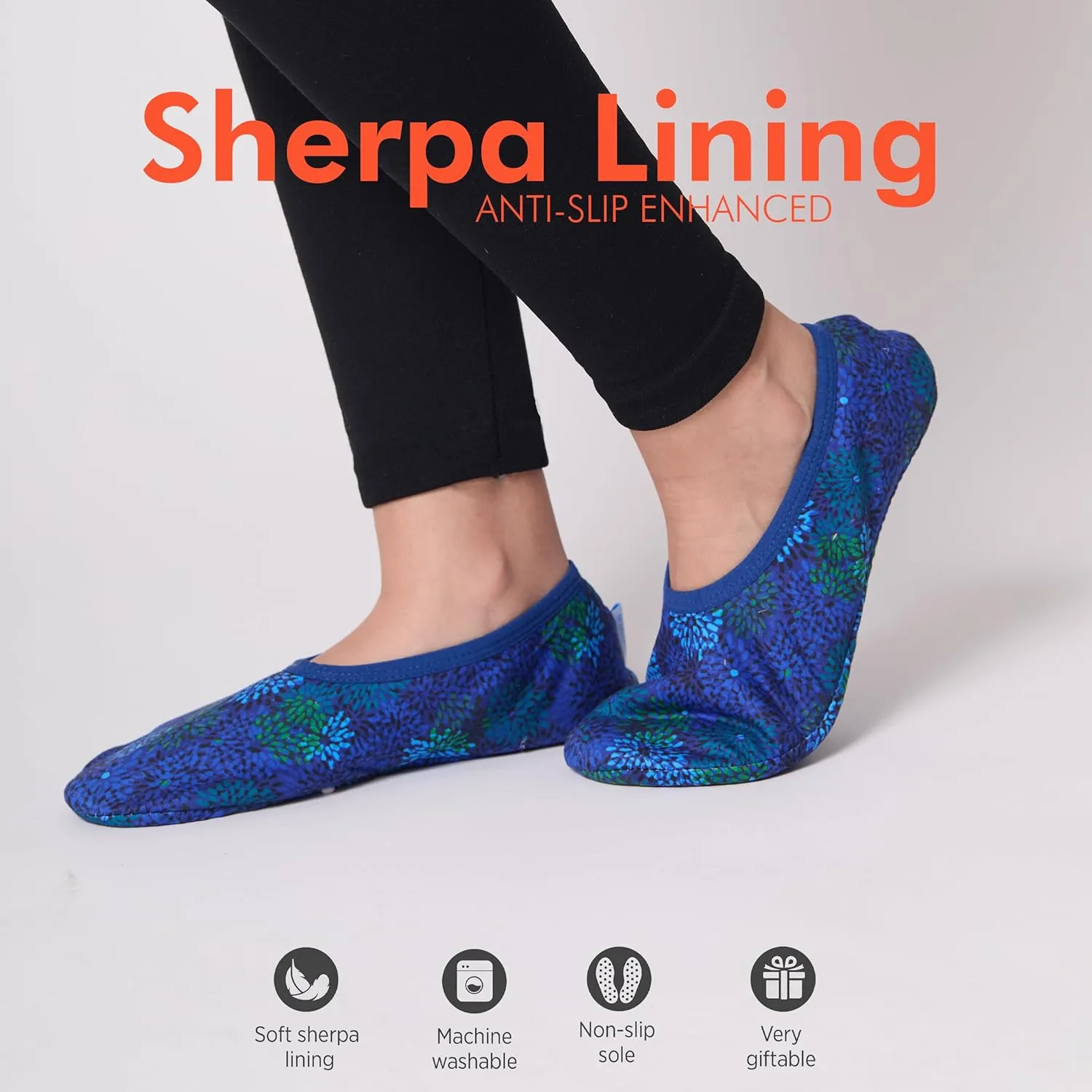 Snoozies Skinnies Womens Slippers, Lightweight and Foldable Slipper Socks with Grips for Women, Indoor Womens House Shoes
