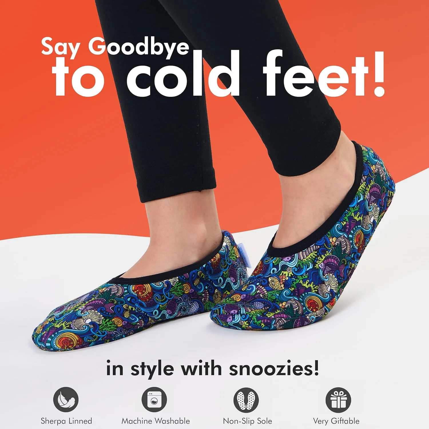 Snoozies Skinnies Womens Slippers, Lightweight and Foldable Slipper Socks with Grips for Women, Indoor Womens House Shoes