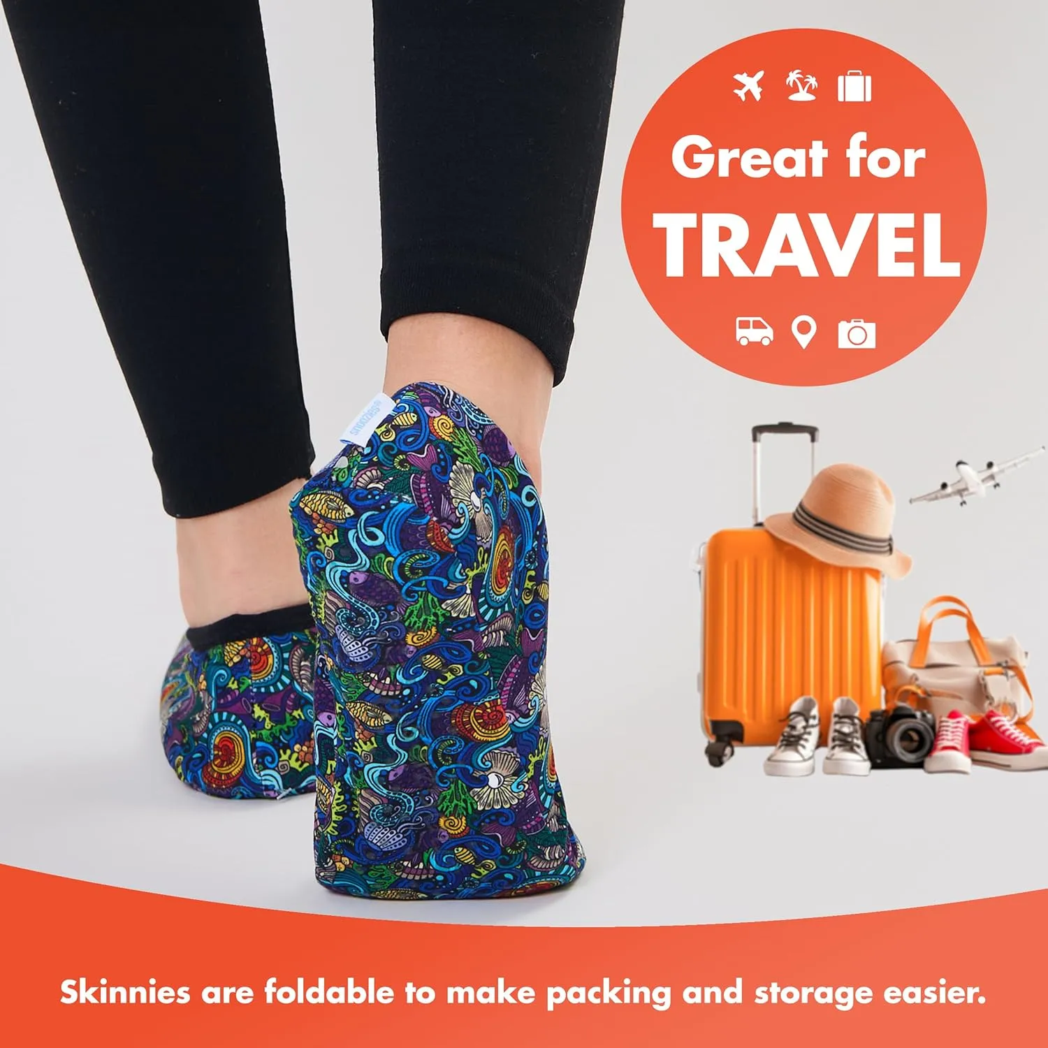 Snoozies Skinnies Womens Slippers, Lightweight and Foldable Slipper Socks with Grips for Women, Indoor Womens House Shoes