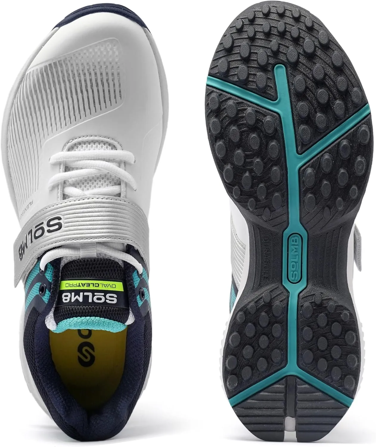 SOLM8 S8 Cricket Shoes - Rubber Spikes Professional Cleats for Outdoor Turf and Field Sports Gel Cushioned Insole