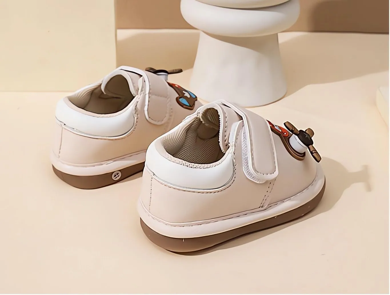 Squeaky Casual Cartoon Anti-Slip Rubber Sole Toddler First Walkers Shoes for Boys Girls??Khaki/Beige/Pink,Sole Length 11.5-13.5cm??
