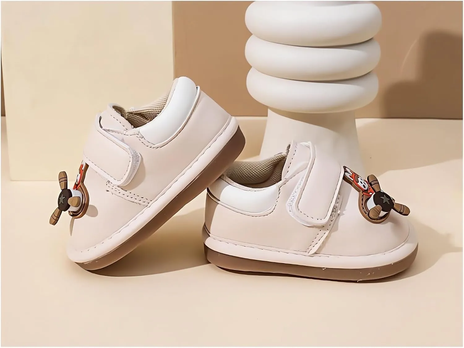 Squeaky Casual Cartoon Anti-Slip Rubber Sole Toddler First Walkers Shoes for Boys Girls??Khaki/Beige/Pink,Sole Length 11.5-13.5cm??