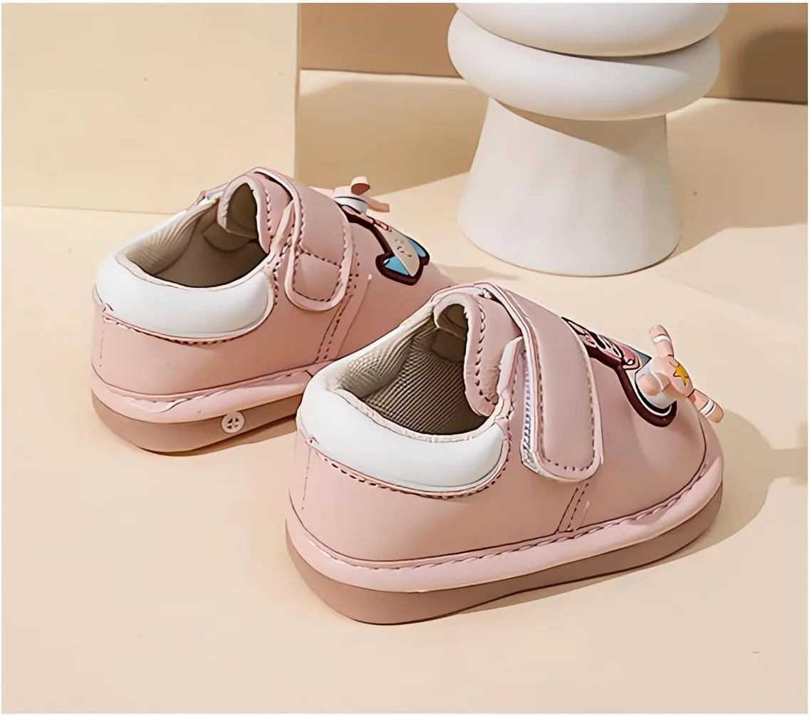 Squeaky Casual Cartoon Anti-Slip Rubber Sole Toddler First Walkers Shoes for Boys Girls??Khaki/Beige/Pink,Sole Length 11.5-13.5cm??