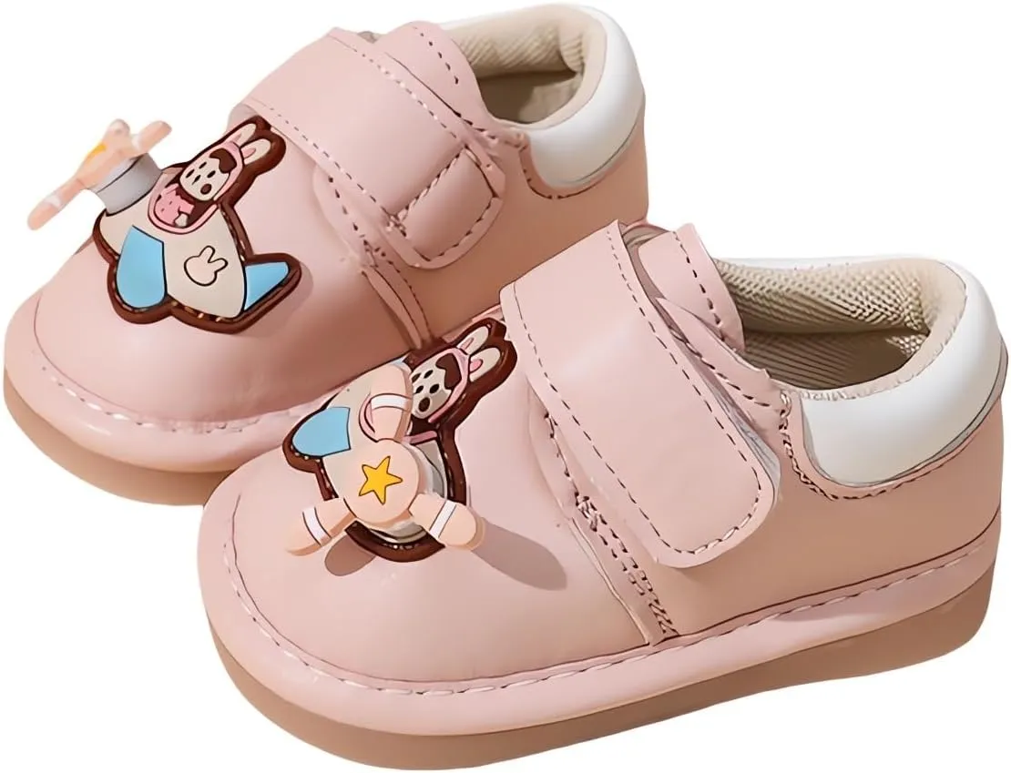 Squeaky Casual Cartoon Anti-Slip Rubber Sole Toddler First Walkers Shoes for Boys Girls??Khaki/Beige/Pink,Sole Length 11.5-13.5cm??