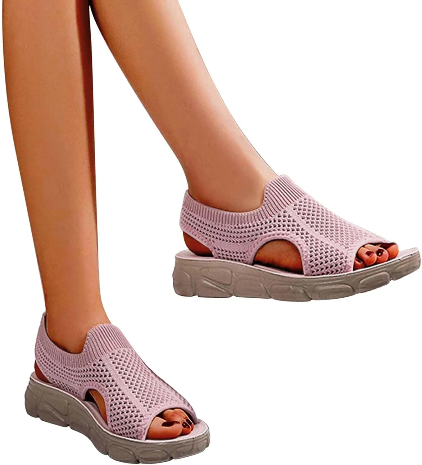 Summer Sandals for Women Hollow Out Breathable Casual Shoes Cushioned Footbed Arch-Support Outdoor Sandal