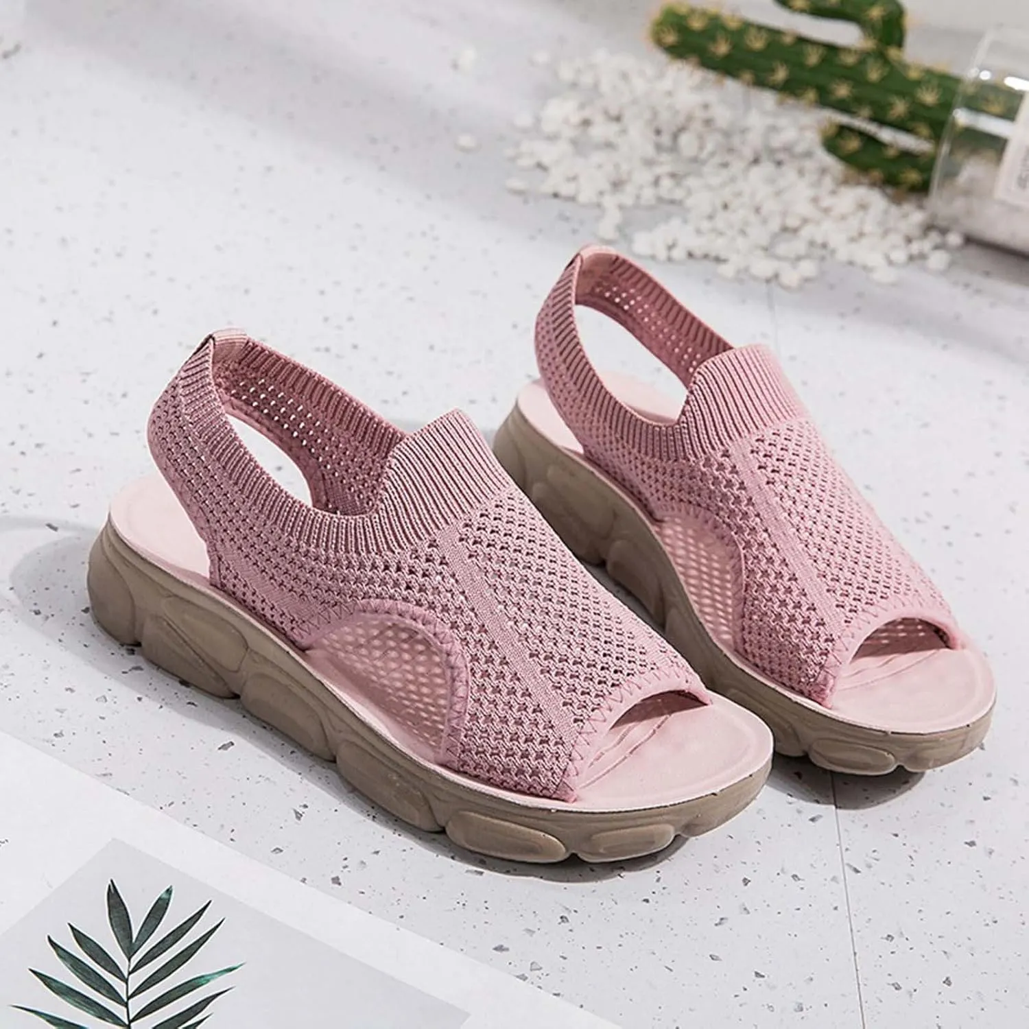 Summer Sandals for Women Hollow Out Breathable Casual Shoes Cushioned Footbed Arch-Support Outdoor Sandal