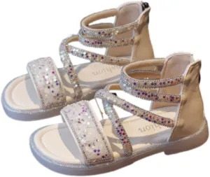 Toddler Baby Girls Summer Sandals Shiny Open Toe Leather Sandals Kids Girls Zipper High Shoes Anti-Slip Rubber Sole