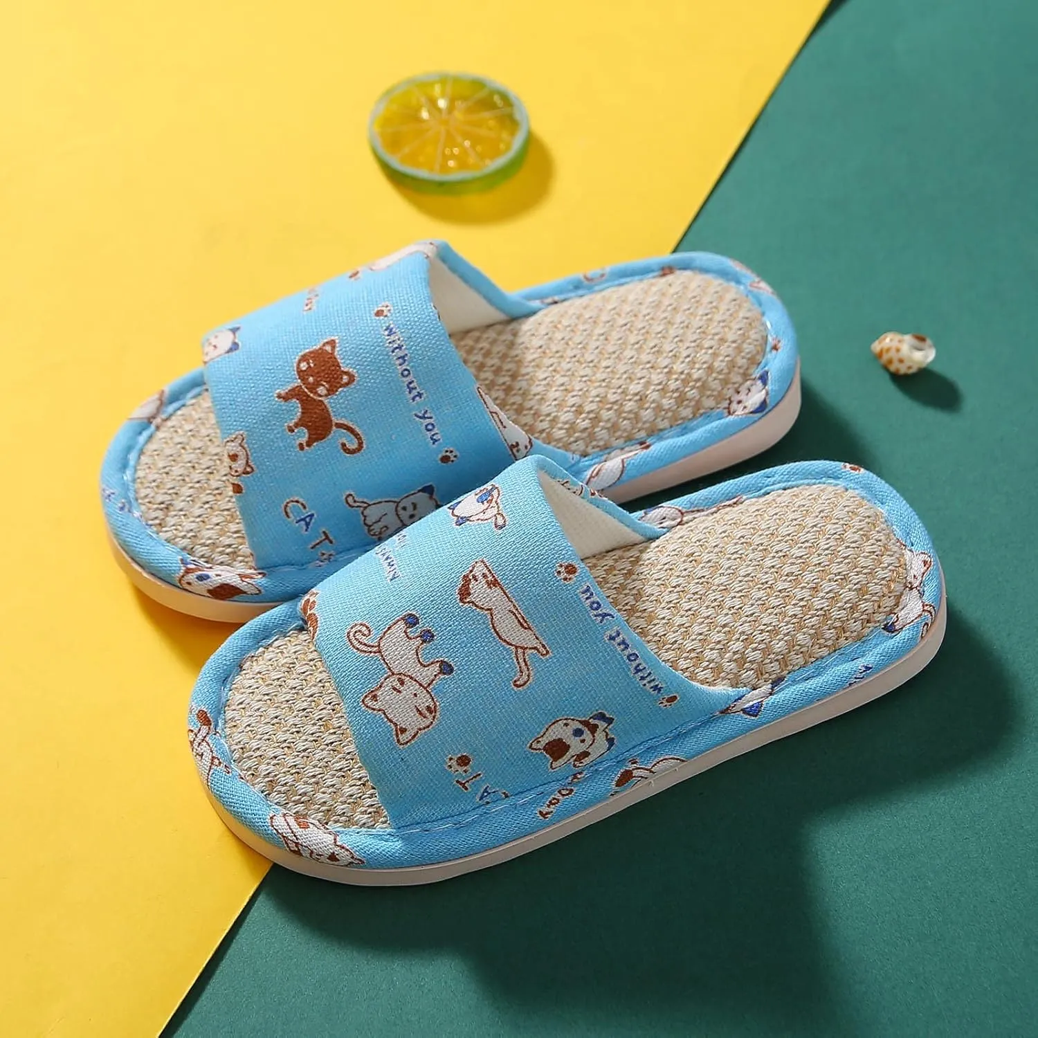 Toddler House Slippers For Boys Open Toe Cotton Linen Comfort Slip On Indoor Home Boys Girls Comfortable Slippers