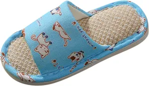 Toddler House Slippers For Boys Open Toe Cotton Linen Comfort Slip On Indoor Home Boys Girls Comfortable Slippers
