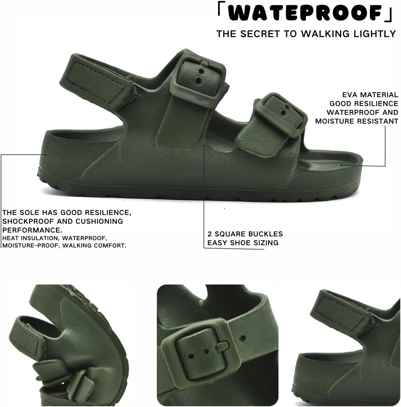 Toddler Unisex Adjustable Buckle Sandals ?C Comfortable Open Toe Beach & Pool Shoes for Boys & Girls with Back Strap