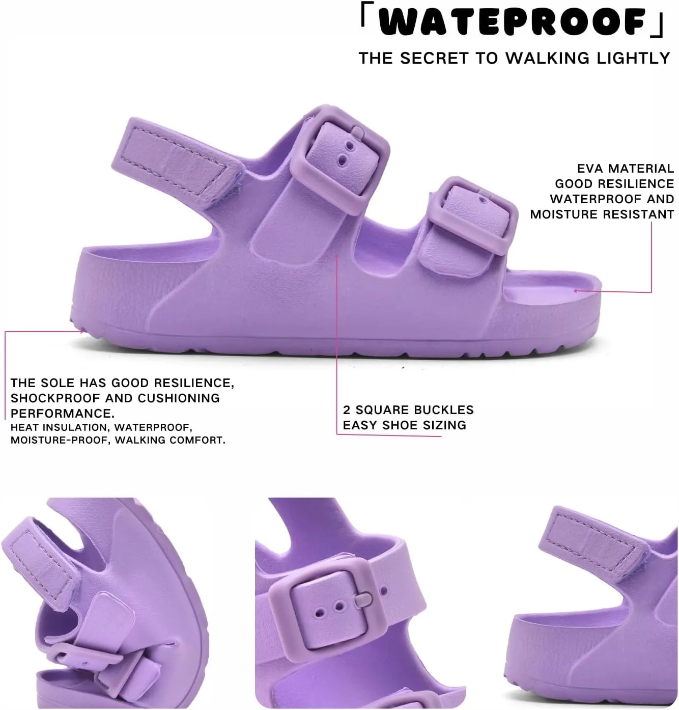 Toddler Unisex Adjustable Buckle Sandals ?C Comfortable Open Toe Beach & Pool Shoes for Boys & Girls with Back Strap