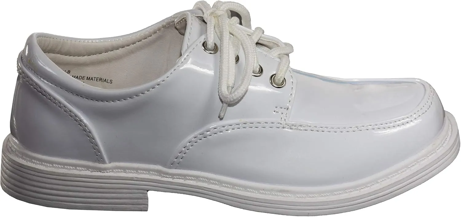 Tuxgear Boys White Patent Leather Formal Lace Up Tuxedo Shoes
