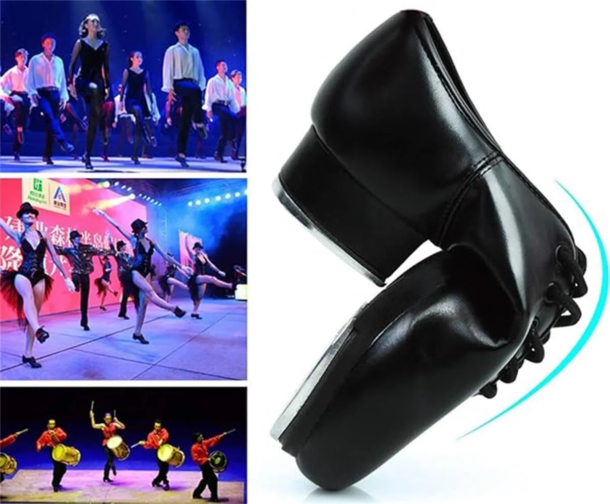 Unisex Kids Youth Boys Girls Black Tap Dance Shoes Lace-Up Heels Split Sole Jazz Dancing Shoes