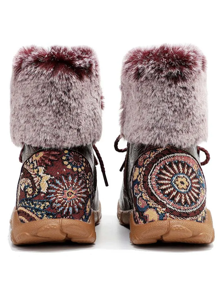 Vintage Fur Collar Warm Flat Ankle Boots