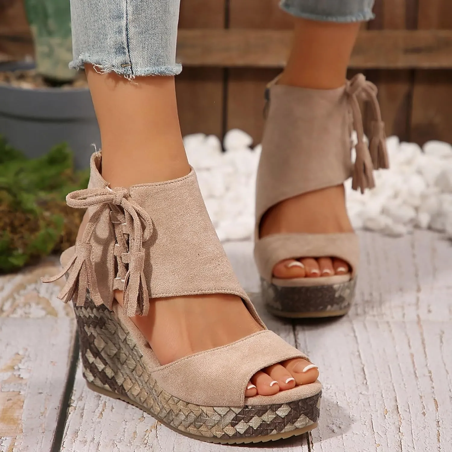 Wedge Sandals for Women 2025 Fishmouth Open Toe Shoes High Wedge Heel Side Zipper Slingback Ankle Strapy Beach Summer Footwear Arch Support Orthopedic Platform Sandals