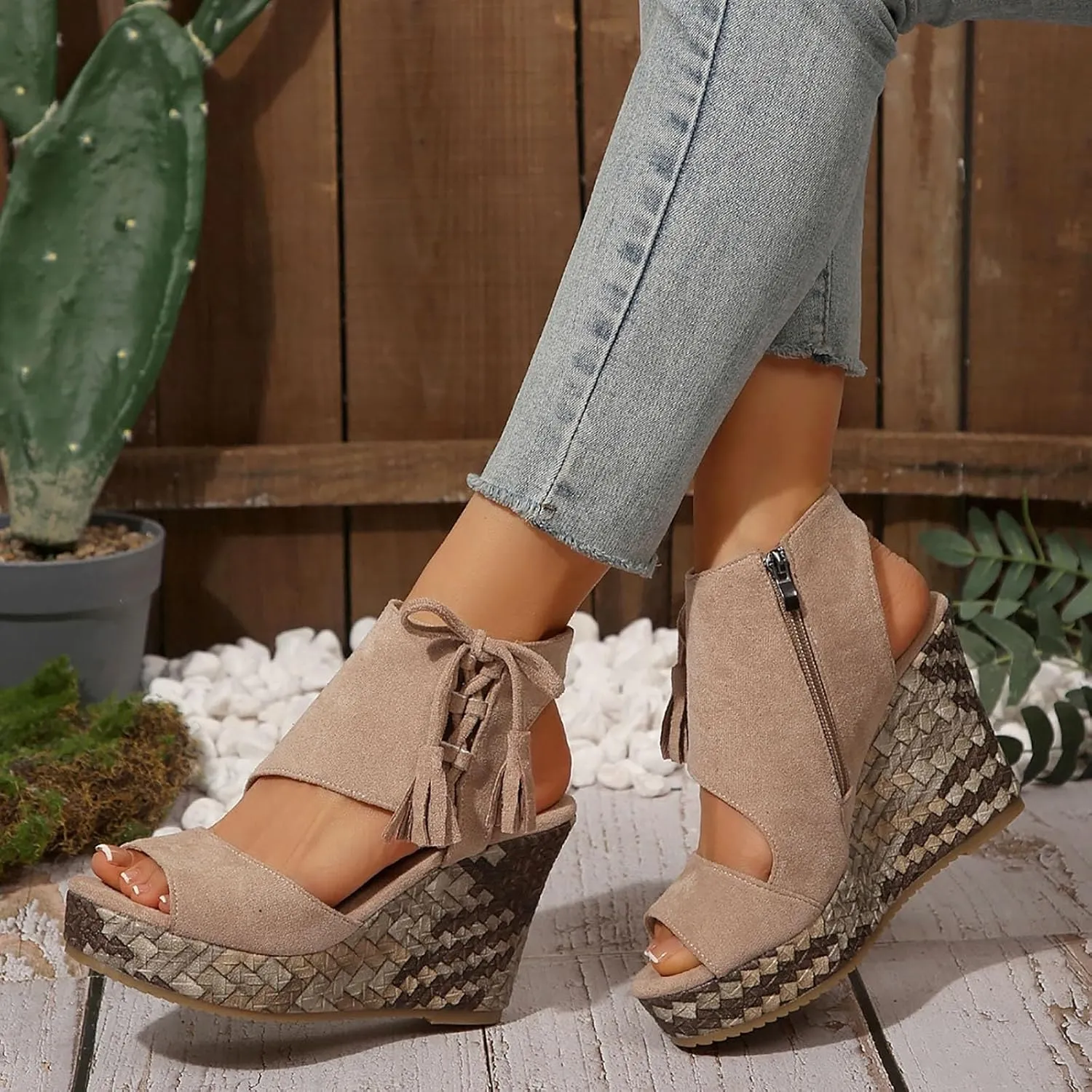 Wedge Sandals for Women 2025 Fishmouth Open Toe Shoes High Wedge Heel Side Zipper Slingback Ankle Strapy Beach Summer Footwear Arch Support Orthopedic Platform Sandals