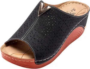 Wedge Sandals for Women Wide Fit with Cushioned Insole and Slip On Comfortable for Plantar Fasciitis Relief Orthopedic Sandal Beach Dressy Flip Flops for Wide Toe 2025 Spring