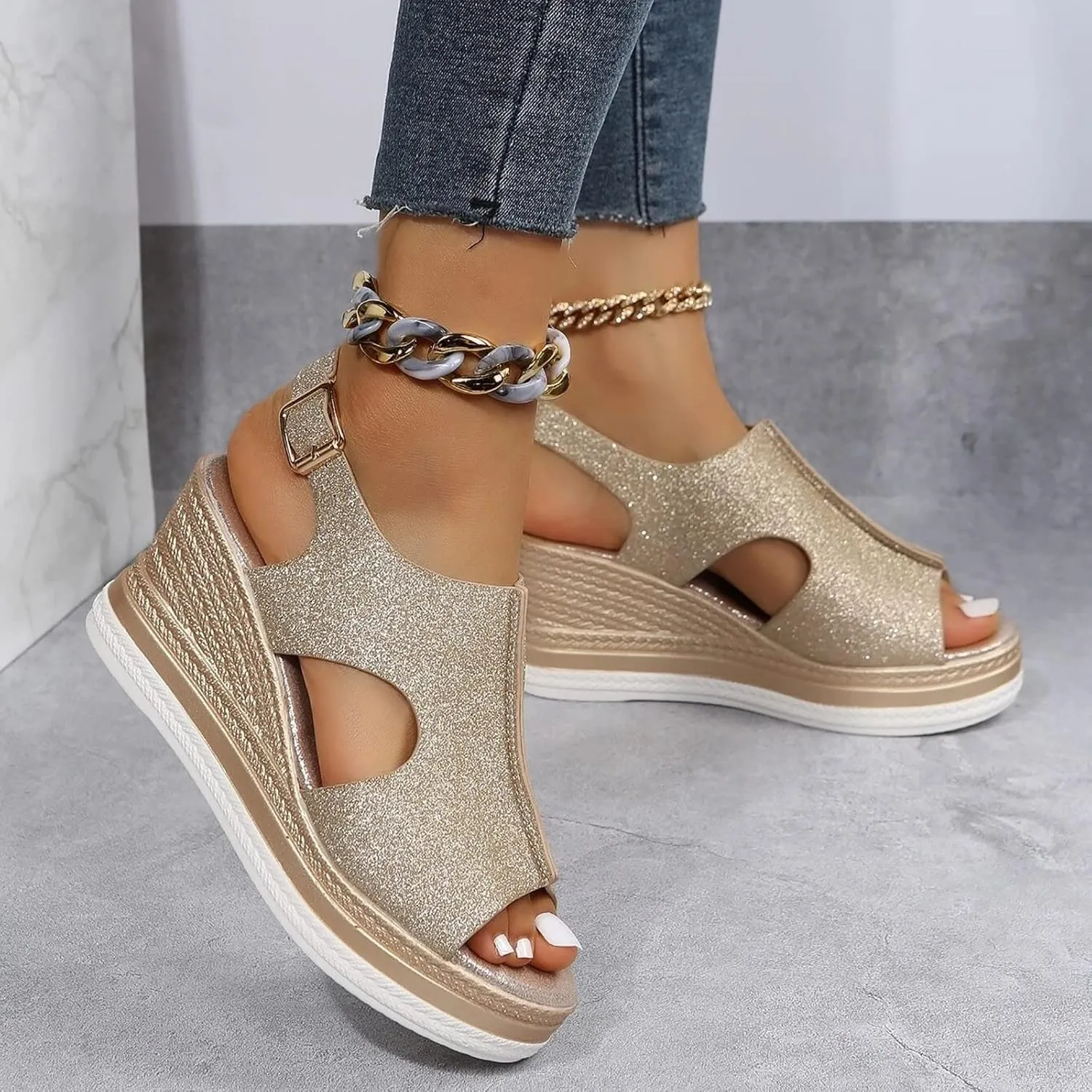 Wedges for Womens Wedge Sandals for Womens Heels Shoes Casual Slip on Summer Beach Girls Ladies