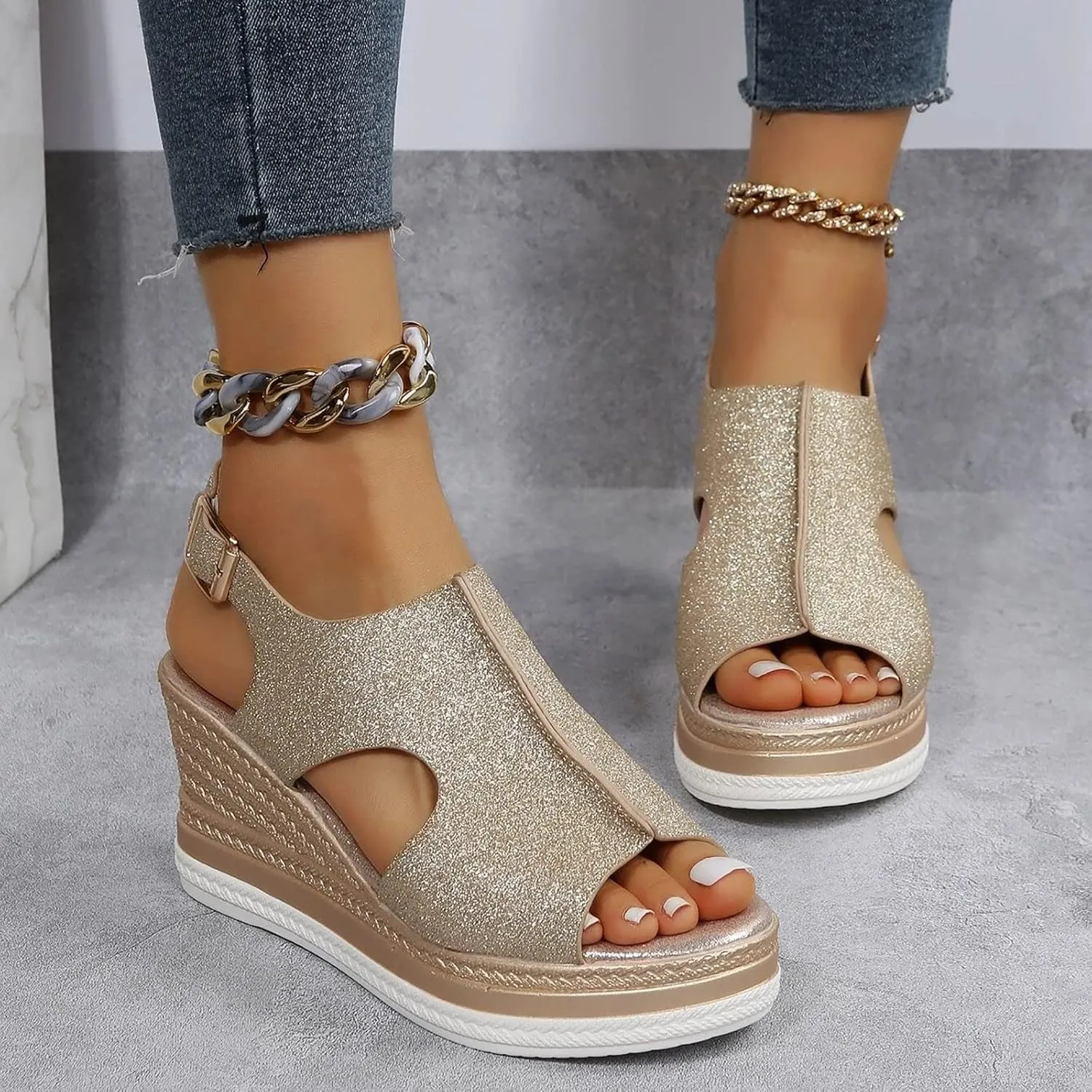 Wedges for Womens Wedge Sandals for Womens Heels Shoes Casual Slip on Summer Beach Girls Ladies