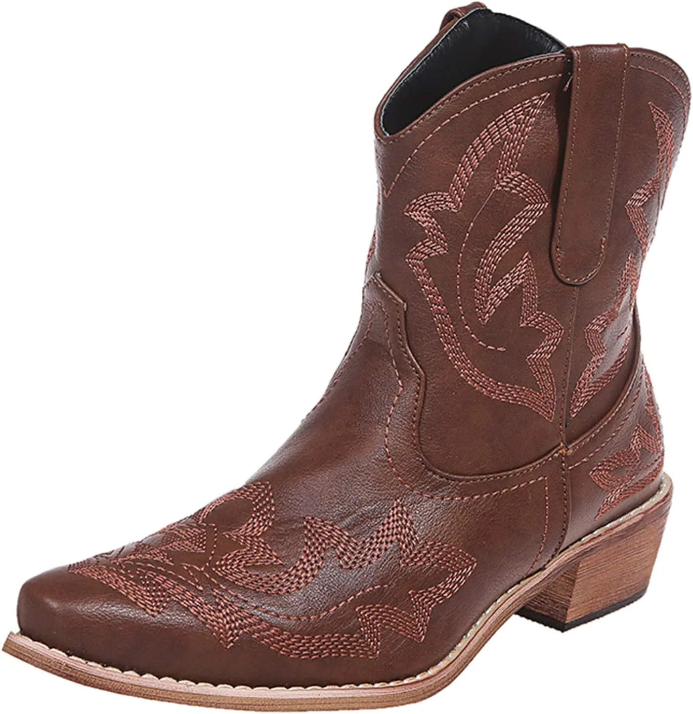 Western Cowgirl Boots for Women Cowboy Boots for Women Western Pointed Toe Embroidered Chunky Heel Pull on Boots