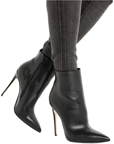 White Leather Zipper Stiletto Heel Boots