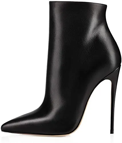 White Leather Zipper Stiletto Heel Boots