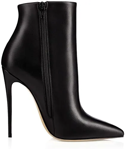 White Leather Zipper Stiletto Heel Boots