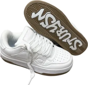 White Platform Sneakers for Women Retro Chunky Sole Skate Shoes with Cushioned Insole, Casual Lace-Up Low Top Trainers for Streetwear & Everyday Style