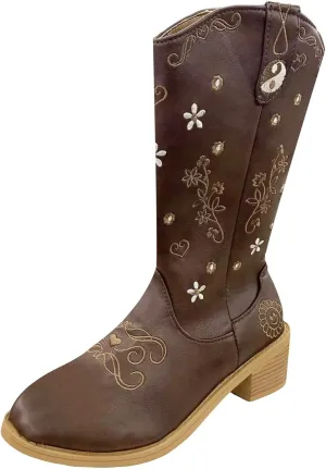 Wide Calf Cowboy Boots Women Cowgirl Boots Womens Western Boots Embroidered Chunky Heels Side Zipper Riding Boots