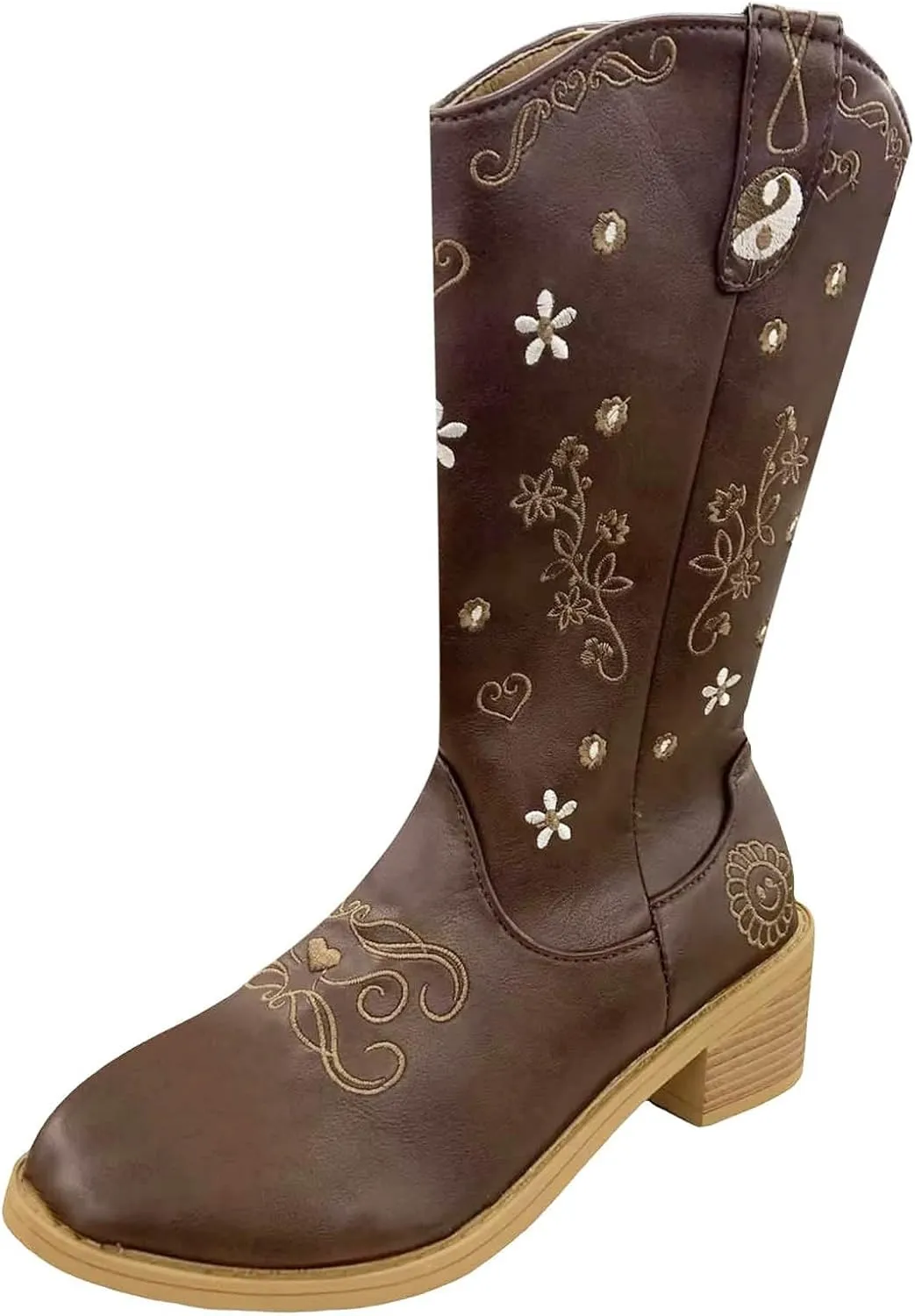Wide Calf Cowboy Boots Women Cowgirl Boots Womens Western Boots Embroidered Chunky Heels Side Zipper Riding Boots