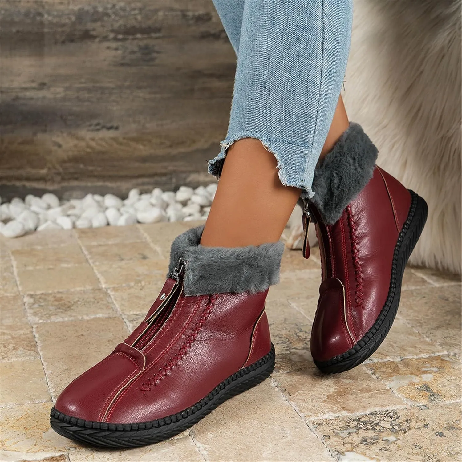 Winter Hiking Boots for Women Waterproof Snow Zipper Womens Winter Boots Waterproof Insulated Ankle Womens Slip on Winter Boots Ankle Womens Waterproof Boots Snow Snow Shoes for Women Extra Wide