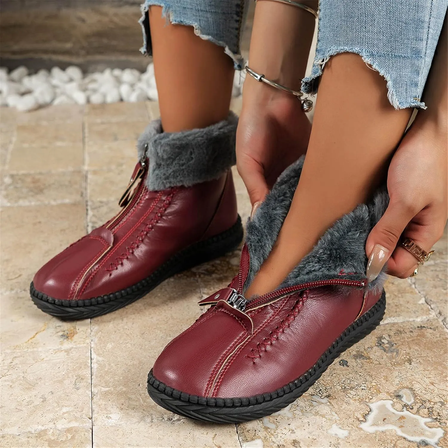 Winter Hiking Boots for Women Waterproof Snow Zipper Womens Winter Boots Waterproof Insulated Ankle Womens Slip on Winter Boots Ankle Womens Waterproof Boots Snow Snow Shoes for Women Extra Wide