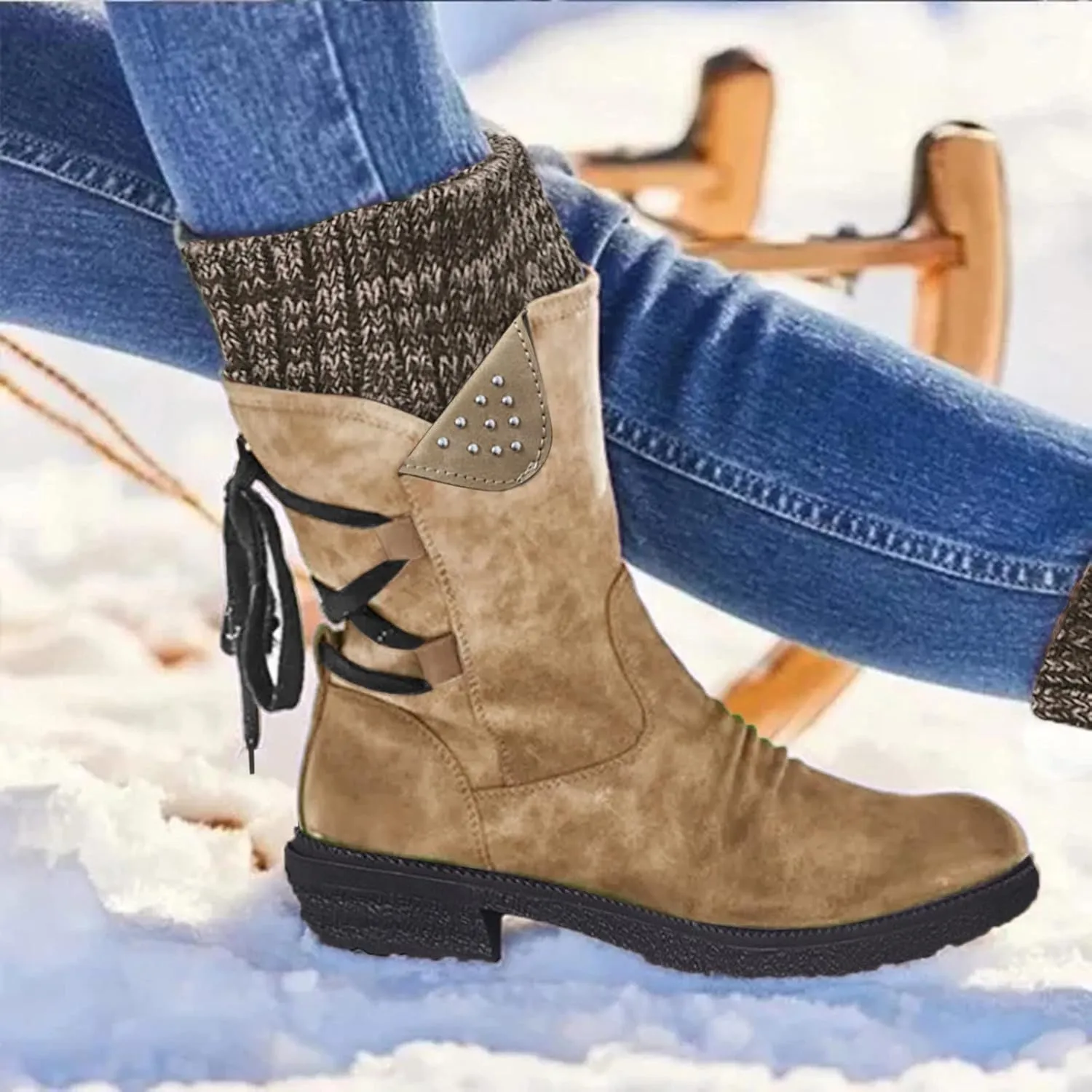 Winter Snow Boots for Women 2023 Womens Black Snow Boots Womens Snow Pants Waterproof Insulated Womens Waterproof Insulated Boots Wide Calf Botas De Invierno Para Mujer Tacon Alto