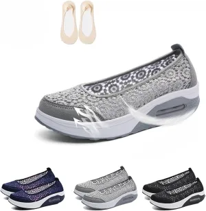 Womens Air Cushion Slip-On Walking Shoes, Summer Breathable Mesh Lightweight Orthopedic Platform Sneakers with Arch Support Non Slip Shoes