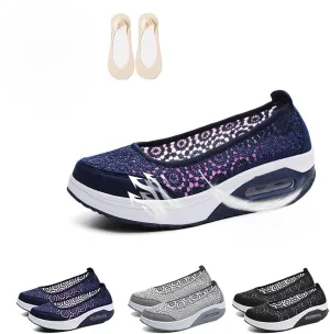 Womens Air Cushion Slip-On Walking Shoes, Summer Breathable Mesh Lightweight Orthopedic Platform Sneakers with Arch Support Non Slip Shoes
