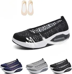 Womens Air Cushion Slip-On Walking Shoes, Summer Breathable Mesh Lightweight Orthopedic Platform Sneakers with Arch Support Non Slip Shoes