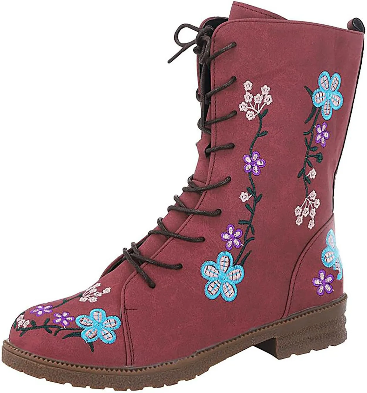 Womens Ankle Boots Western Boots Women Ladies Fashion Embroidered Mid Boots Women's Casual Chunky Heels Women's Boots