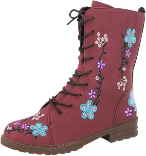 Womens Ankle Boots Western Boots Women Ladies Fashion Embroidered Mid Boots Women's Casual Chunky Heels Women's Boots