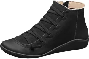 Womens Ankle Boots,Comfy Hiking Booties Stylish Multicolor Flat Sneakers for Women Outdoor Travel Lace Up Side Zipper Slip On Flat Shoes for Women Winter Fall Walking Daily Work