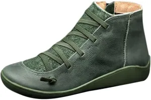 Womens Ankle Boots,Comfy Hiking Booties Stylish Multicolor Flat Sneakers for Women Outdoor Travel Lace Up Side Zipper Slip On Flat Shoes for Women Winter Fall Walking Daily Work