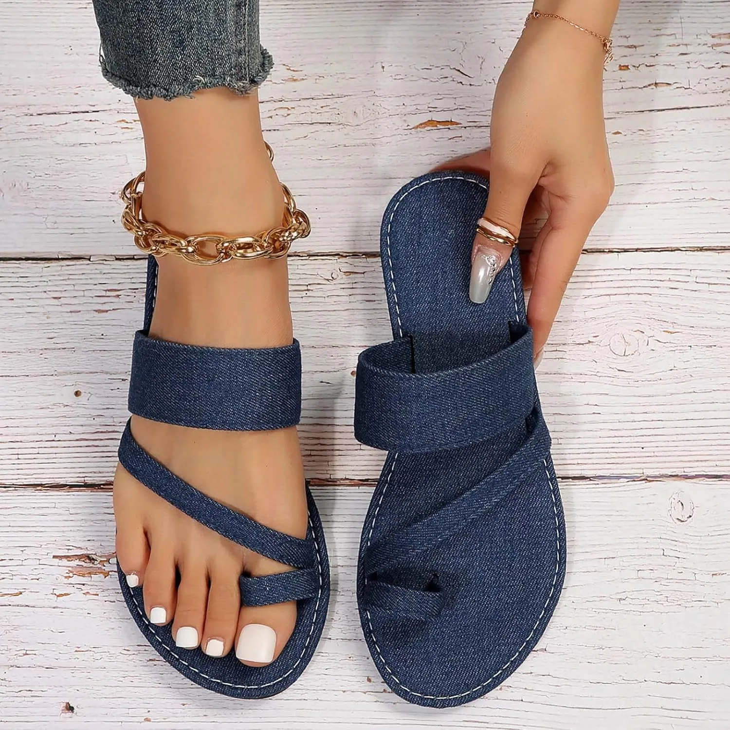 Womens Bath Slippers Size 8 Casual Denim Half Empty Slippers Flat Sandals Womens Slippers Size 11 Open Toe
