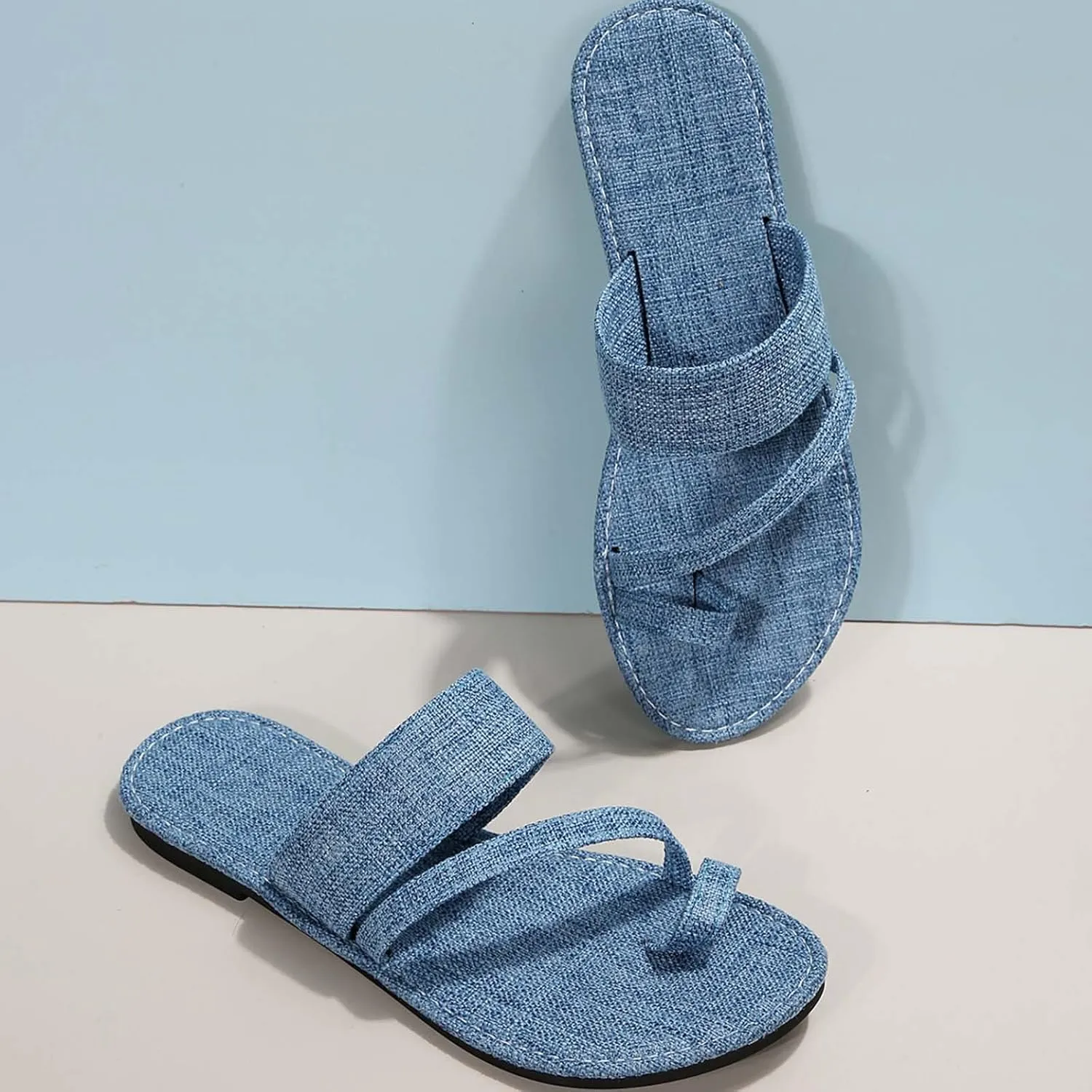 Womens Bath Slippers Size 8 Casual Denim Half Empty Slippers Flat Sandals Womens Slippers Size 11 Open Toe