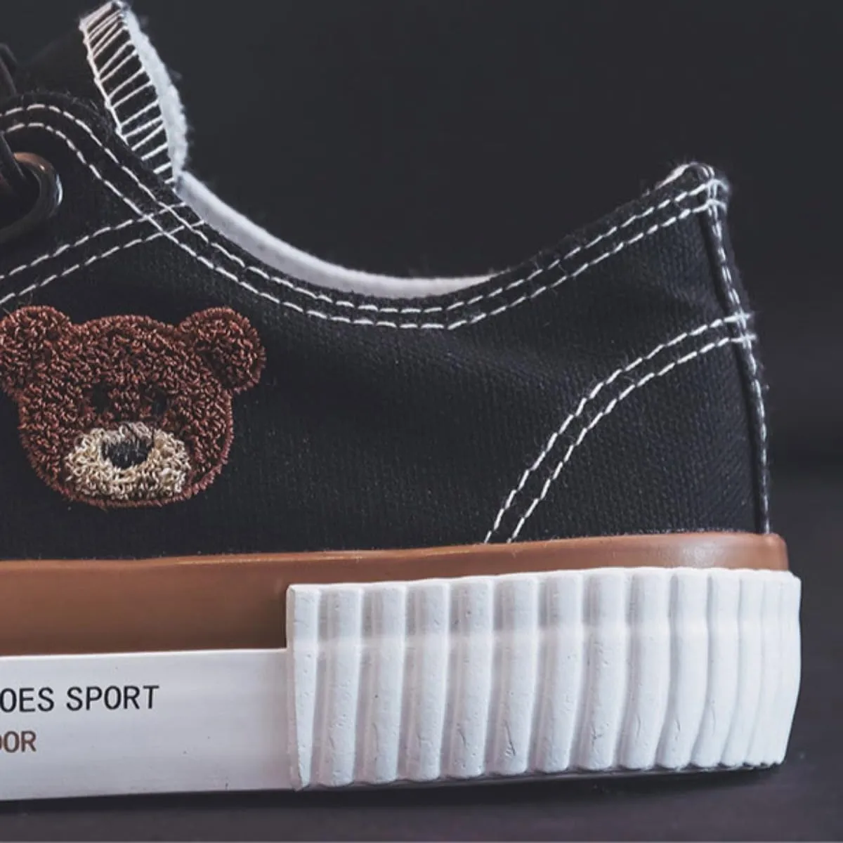 Women's Bear Canvas Sneakers Hook & Loop Breathable Anti-Slip Rubber Sole Fashion Stake Shoes for Girls