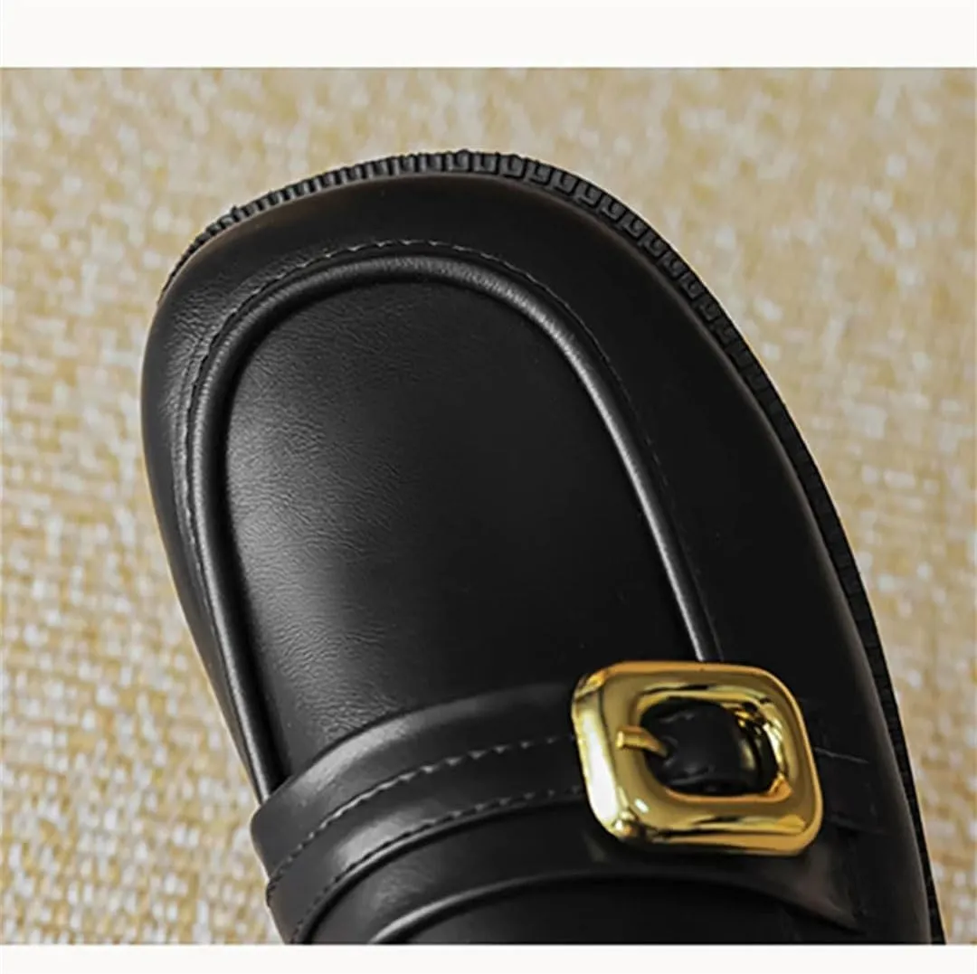 WomenS British Style Flat Heel Metal Decoration Pull On Casual Mules for Daily Shopping and Walking